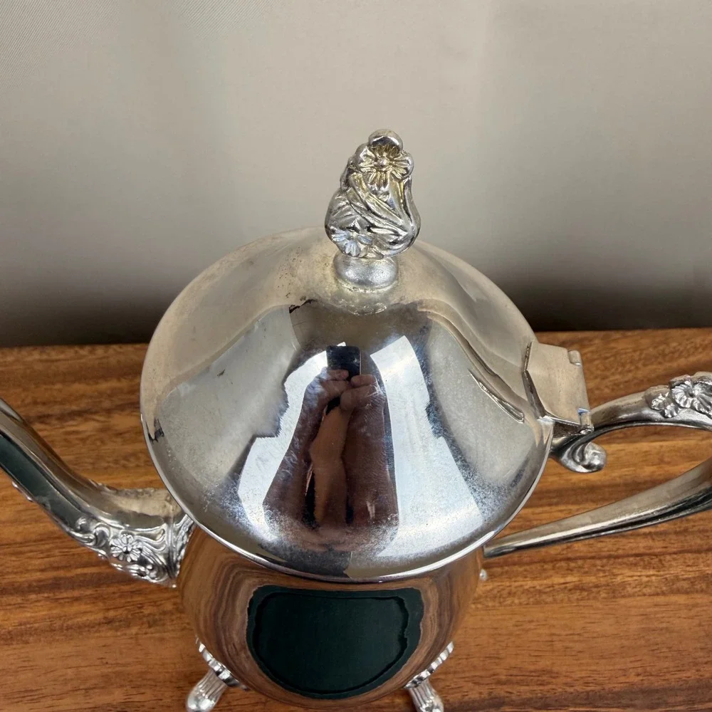 International Silver Company Silverplated Footed Coffee Pot Floral Tea Carafe